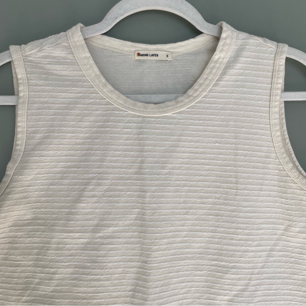 Marine Layer "Lydia" Textured White Cream Stripe Cropped Tank - Picture 4 of 16